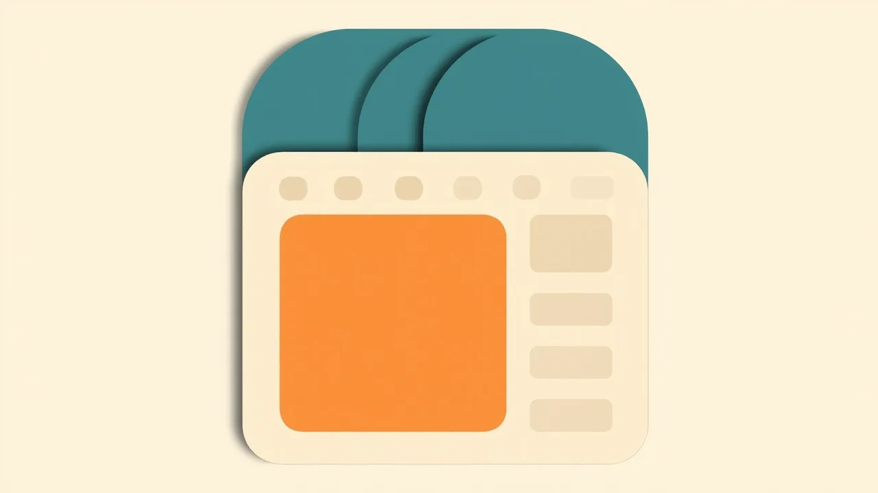 Three deep teal rounded cards above a cream calendar panel with a large orange square marking a slot and small pale rounded placeholders, on a cream background.