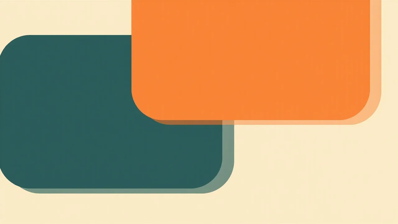 Two large overlapping rounded rectangles, one deep teal and one vivid orange, on a cream background.
